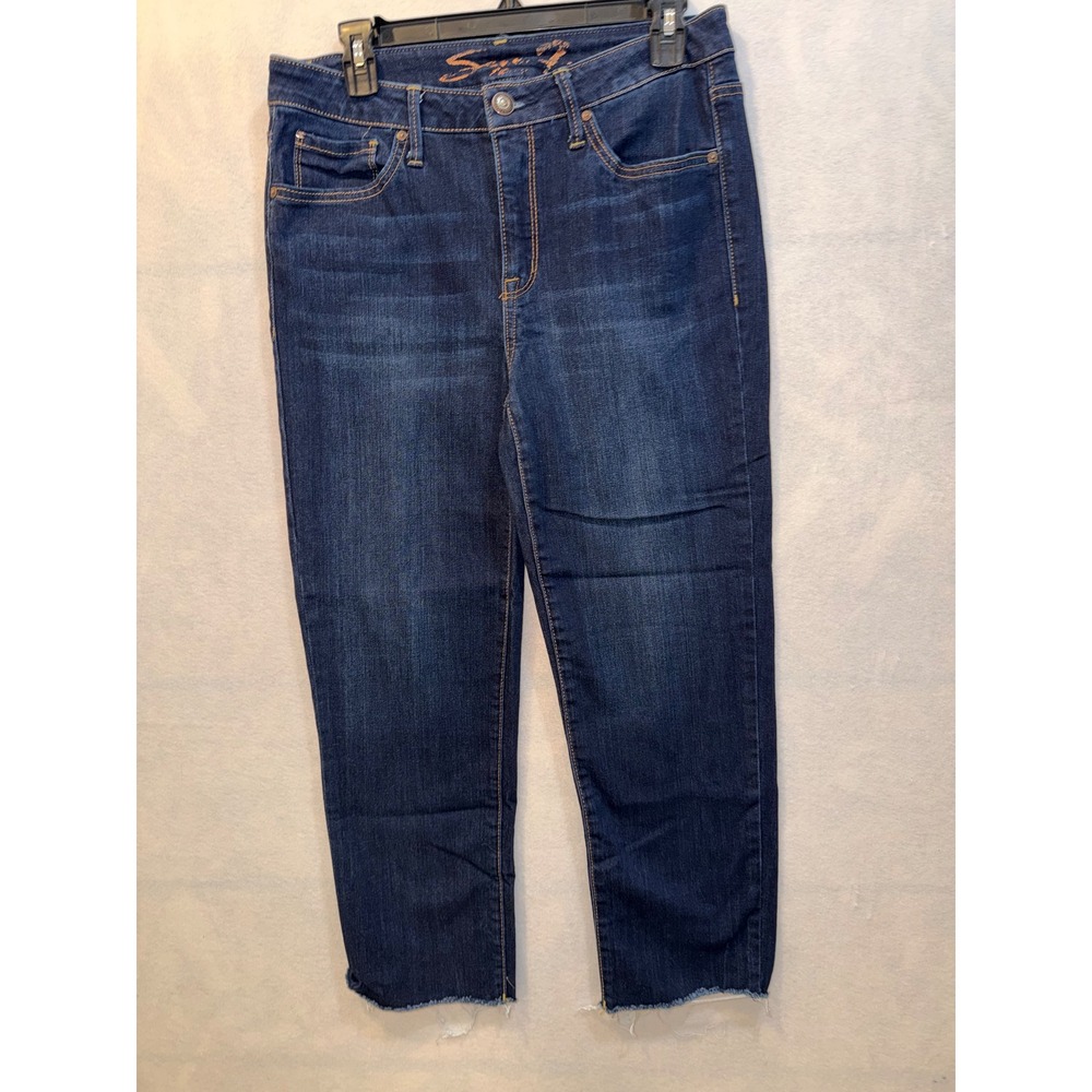 Seven7 Women's Jeans Size 6 Dark Wash Straight Crop Raw Hem